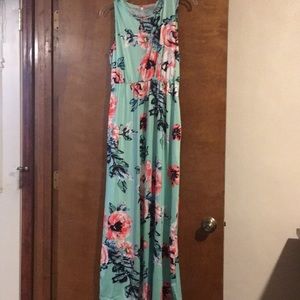 NWOT Mint Green and Floral Maxi Dress